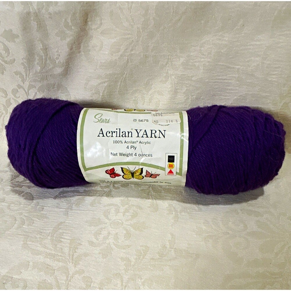 Sears Acrilan Yarn 100% Acrylic 4 Ply Worsted 4 oz Skein Purple MPN 5675 NEW